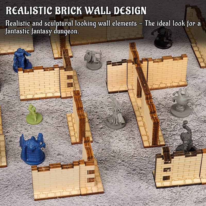 CZYY Dungeon Brick Walls (Set of 16) Wood Laser Cut 2" x 1" 3D Modular Terrain Tiles 28mm Scale Perfect for D&D, Dungeons & Dragons, Wargames and Other Tabletop RPG - Image 3